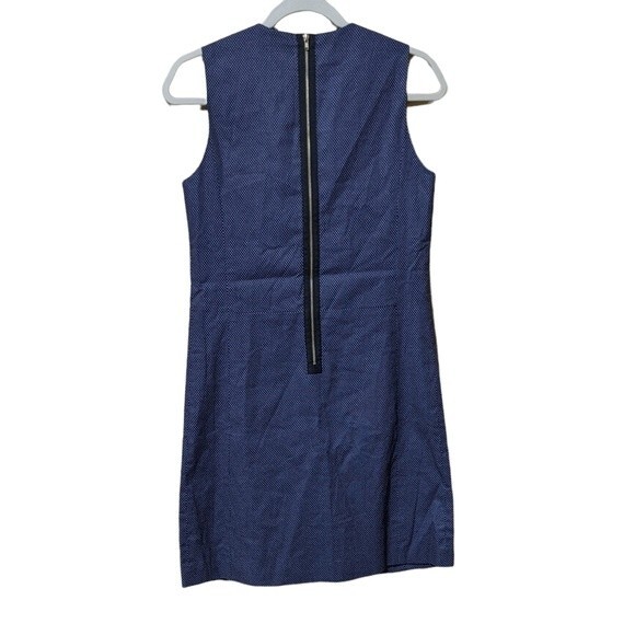 Micro polka dot shift dress navy, white pockets, exposed zipper snap 6 - Picture 2 of 7